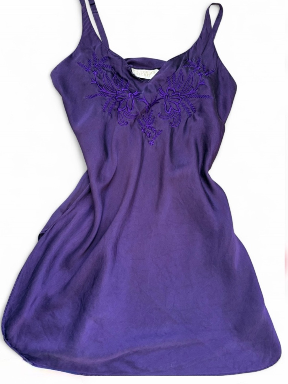 Y2K Victoria's Secret Vintage Purple 100% Silk Plum Slip Dress 💜 Embroidered